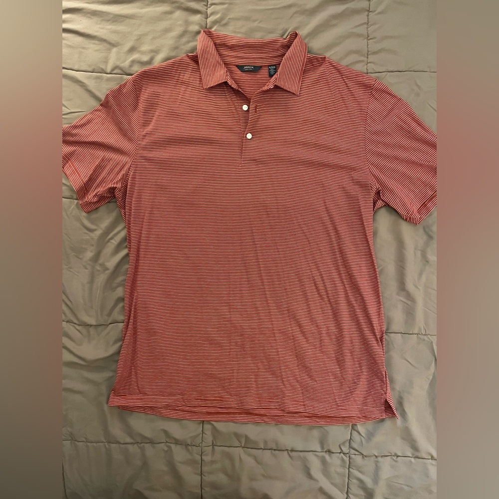 Arrow Men's Rust Orange/Maroon Red & white Striped short sleeve casual Shirt, XL